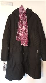 Abbildung: Schwarzer DAUNEN Steppwintermantel f. Damen Gr. 46 m. Schal